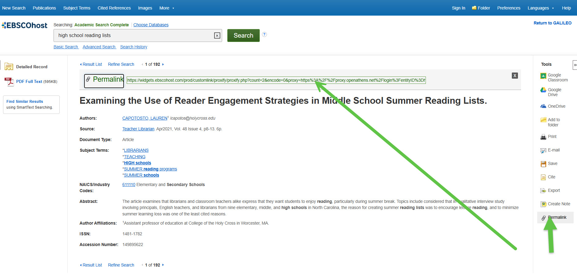 EBSCO link capture old interface
