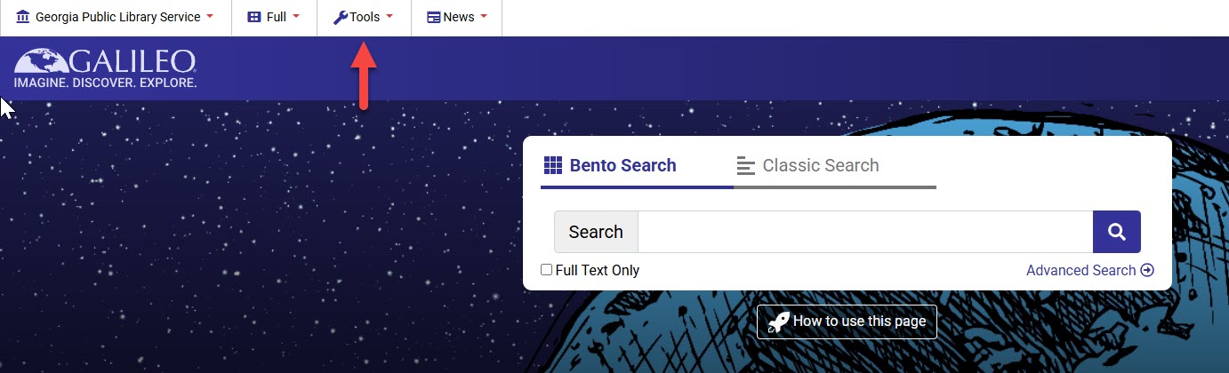 New GALILEO dropdown menu