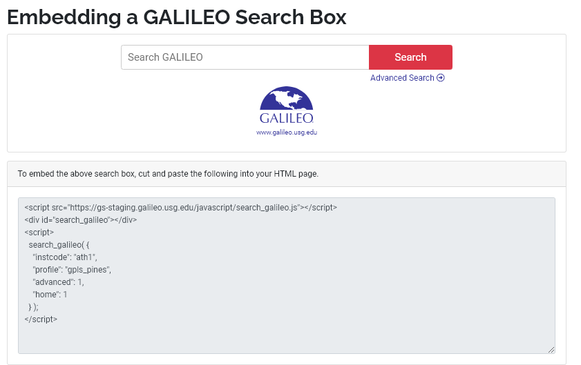 Embedded GALILEO Search Box