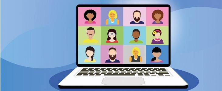 Laptop with video conference call on it